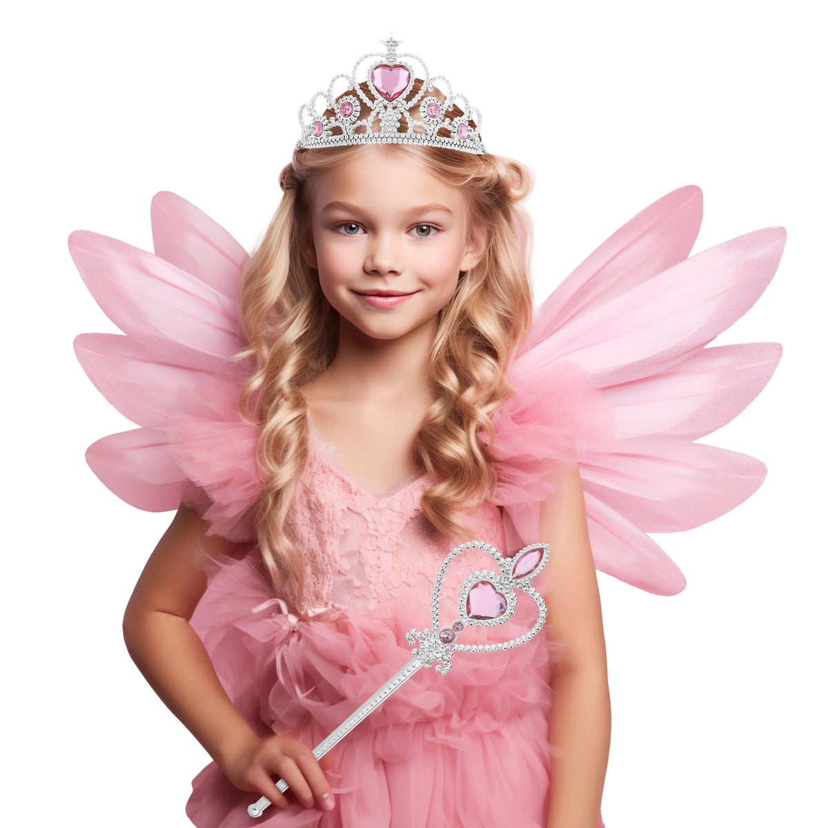 KarneLux Set Coroană și Sceptru Prințesă Accesoriu Costum Baghetă Zână Roz pentru Carnaval, Petreceri și Zi de Naștere