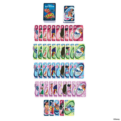 Joc de cărți Mattel Games UNO Disney Lilo și Stitch pentru copii, adulți și familii, bazat pe film, cu reguli incluse, JCC10