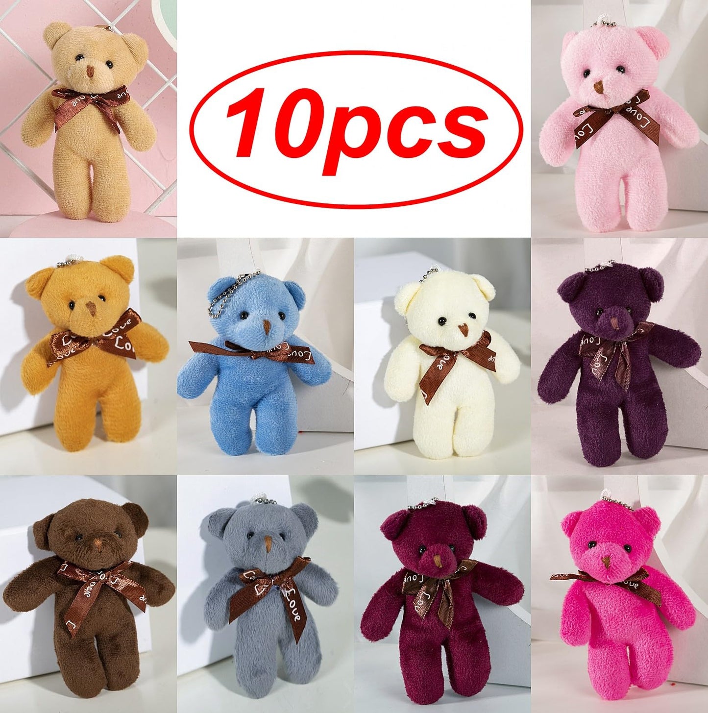 JZK Set 10 Brelocuri Ursuleți Pluș Multicolori