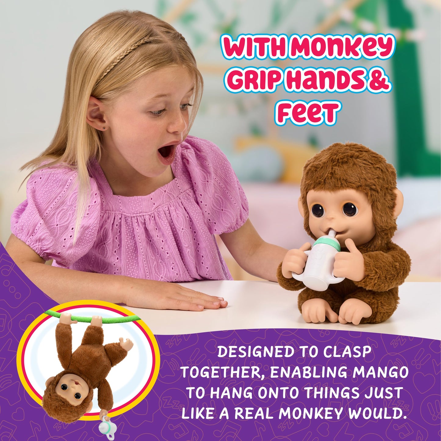 Little Live Pets Baby Monkey Mango, 50+ sunete, 4+ ani