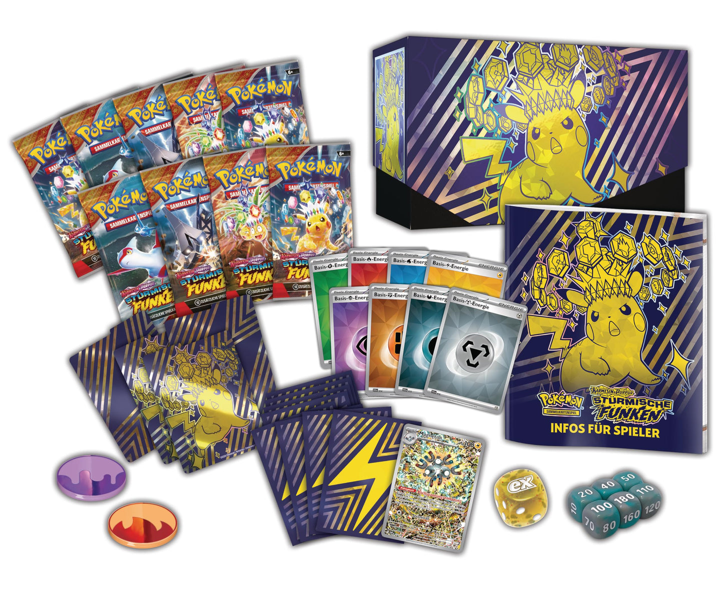 Pokémon - Cutie Top-Trainer Karmesin & Purpur – Sturmi Funken (1 carte promo, 9 pachete booster & accesorii premium)