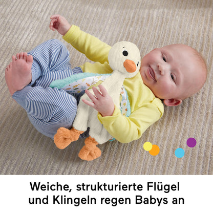 Fisher-Price Gasca - Jucărie de pluș moale pentru îmbrățișare, ideală pentru călătorii, lavabilă, dezvoltă simțul tactil și auzul, motricitate fină și abilități senzoriale, pentru nou-născuți.