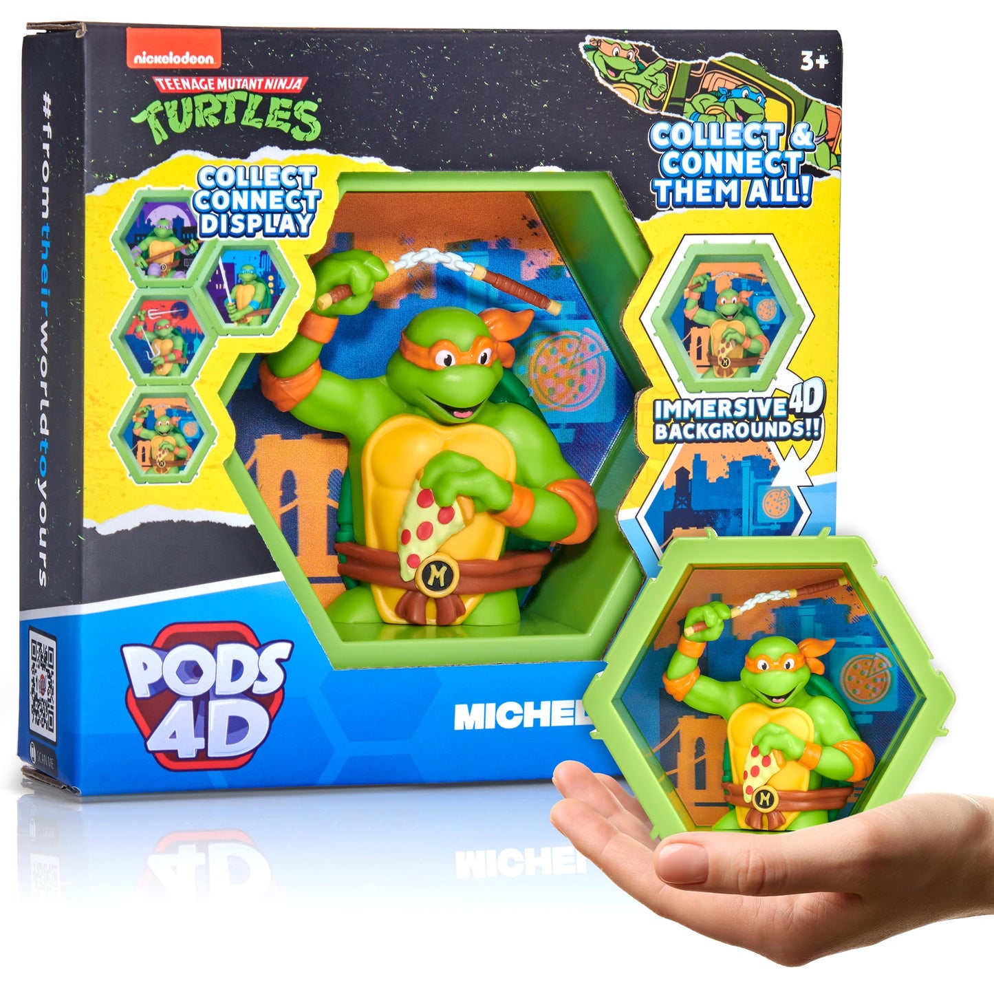 WOW! PODS - Figurina Bobble-head 4D Ninja Turtles Michelangelo, Colectionabile Unic, Se Expune pe Perete sau Pe Raft, Serie 1 nr. 432