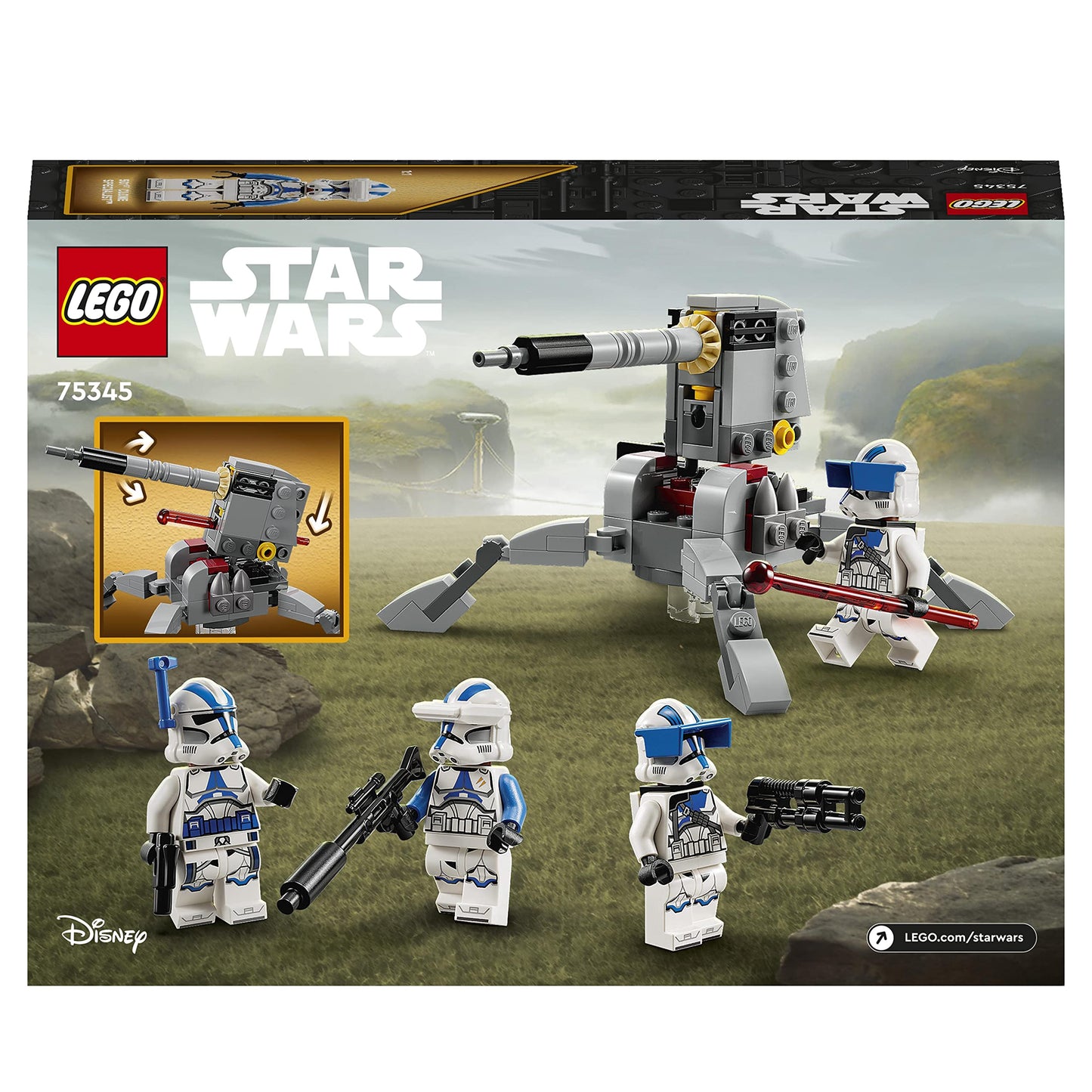 LEGO Star Wars™ Pachet de Luptă: Soldați Clon de la 501, Set de Bătălie, Vehicul AV-7, Jucărie de Construit, Mini Figuri, Războaiele Clon 75345