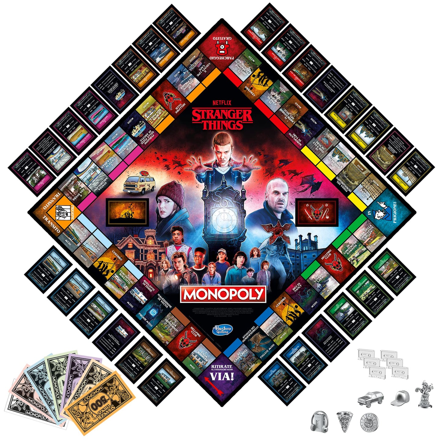 Hasbro Gaming Monopoly Stranger Things - Joc de societate pentru adulți și adolescenți, 6 jucători, de la 14 ani, 41 x 400 x 267 mm, limbă italiană.