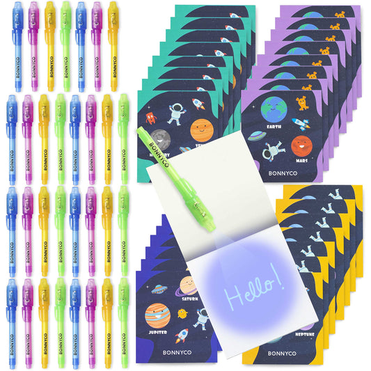 Set 32 Piese Bonnyco: Stilou UV și Caiet Spațiu pentru Petreceri Copii | Cadouri Petrecere Spațiu, Advent Calendar și Cadouri Mici pentru Copii, Decorațiuni de Naștere Astronaut