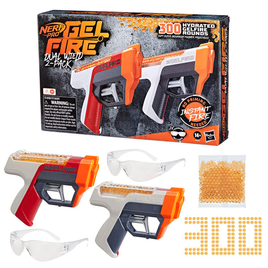 Pachet Nerf Pro Gelfire cu Pistoale cu Apă pentru Copii de 14+ Ani, Shooter-e cu Performanțe Ridicate, 300 de Ronde Hidratare și Ochelari de Protecție