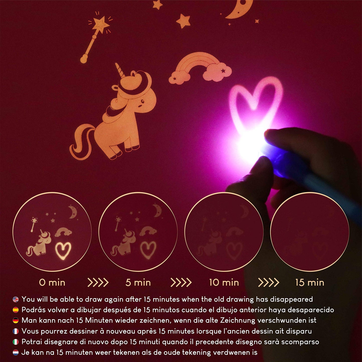 BONNYCO Tablă Desen Magic UV, A4+A5, 6 șabloane, roz