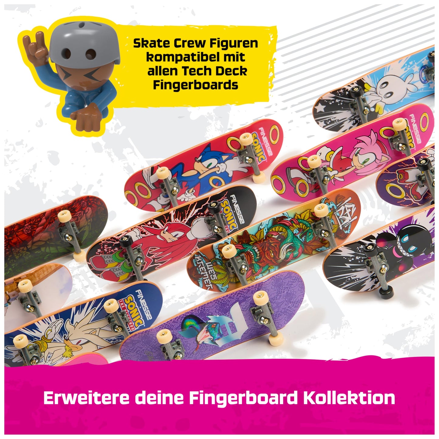 Tech Deck Sk8 Crew Set de fingerboard cu figurina skater detașabilă compatibilă cu alte fingerboard-uri de la 5 ani
