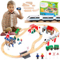 Kinderplay Set tren din lemn, 80 piese, 378 cm