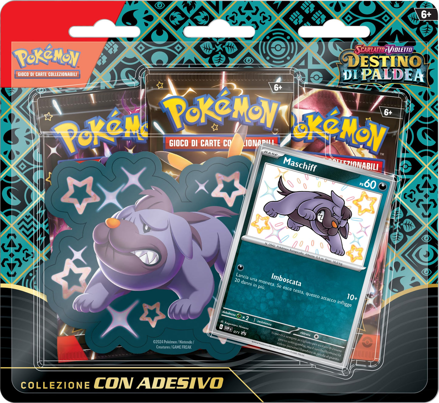 Pokémon Colecție Stickere Maschiff, 3 plicuri (italiană)