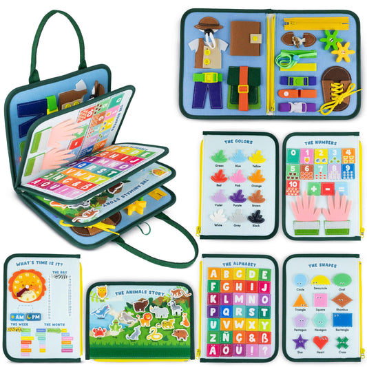 Tablă Activitate Montessori Bonnyco din Fleece - Jucărie Educațională Montessori, Tablă de Activitate pentru Bebeluși, Jucărie pentru Dezvoltarea Motricității | Cadouri pentru Copii, Jucării pentru Băieți și Fete, Cadouri de Naștere și Crăciun