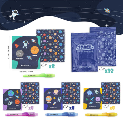 Set 32 Piese Bonnyco: Stilou UV și Caiet Spațiu pentru Petreceri Copii | Cadouri Petrecere Spațiu, Advent Calendar și Cadouri Mici pentru Copii, Decorațiuni de Naștere Astronaut
