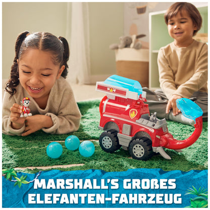 PAW Patrol Jungle Pups - Vehicul mare cu elefant și apă (vehicul deluxe) și figurina Marshall Hero Pups, jucărie pentru copii de la 3 ani
