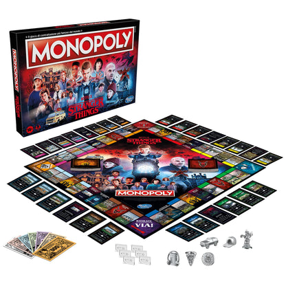 Hasbro Gaming Monopoly Stranger Things - Joc de societate pentru adulți și adolescenți, 6 jucători, de la 14 ani, 41 x 400 x 267 mm, limbă italiană.
