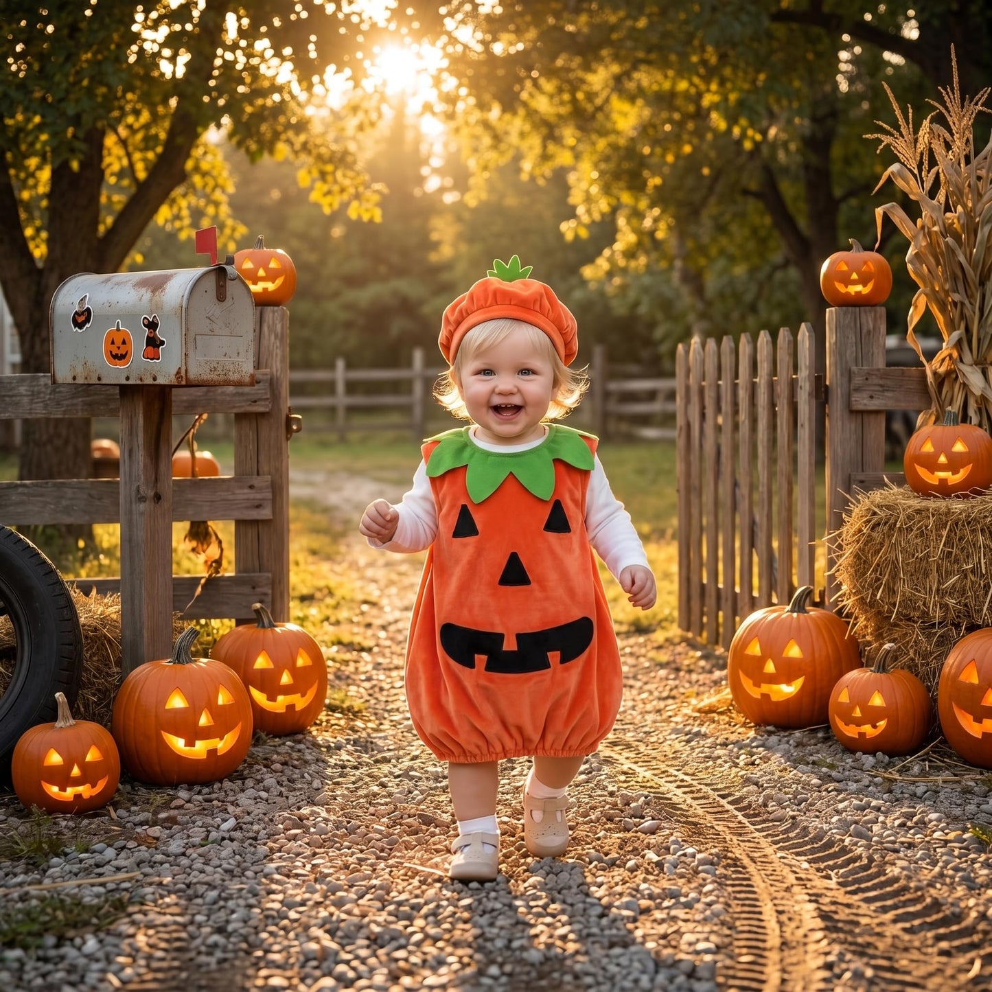 Carolilly Set costum Halloween bebeluși, dovleac, drăguț, pentru băieți și fete, mărime 80 cm, portocaliu