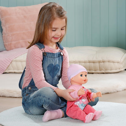 Baby Annabell Emily - Păpușă de mers și târât, 43 cm, cu sunete, salopetă roz și căciuliță, 710623 Zapf Creation