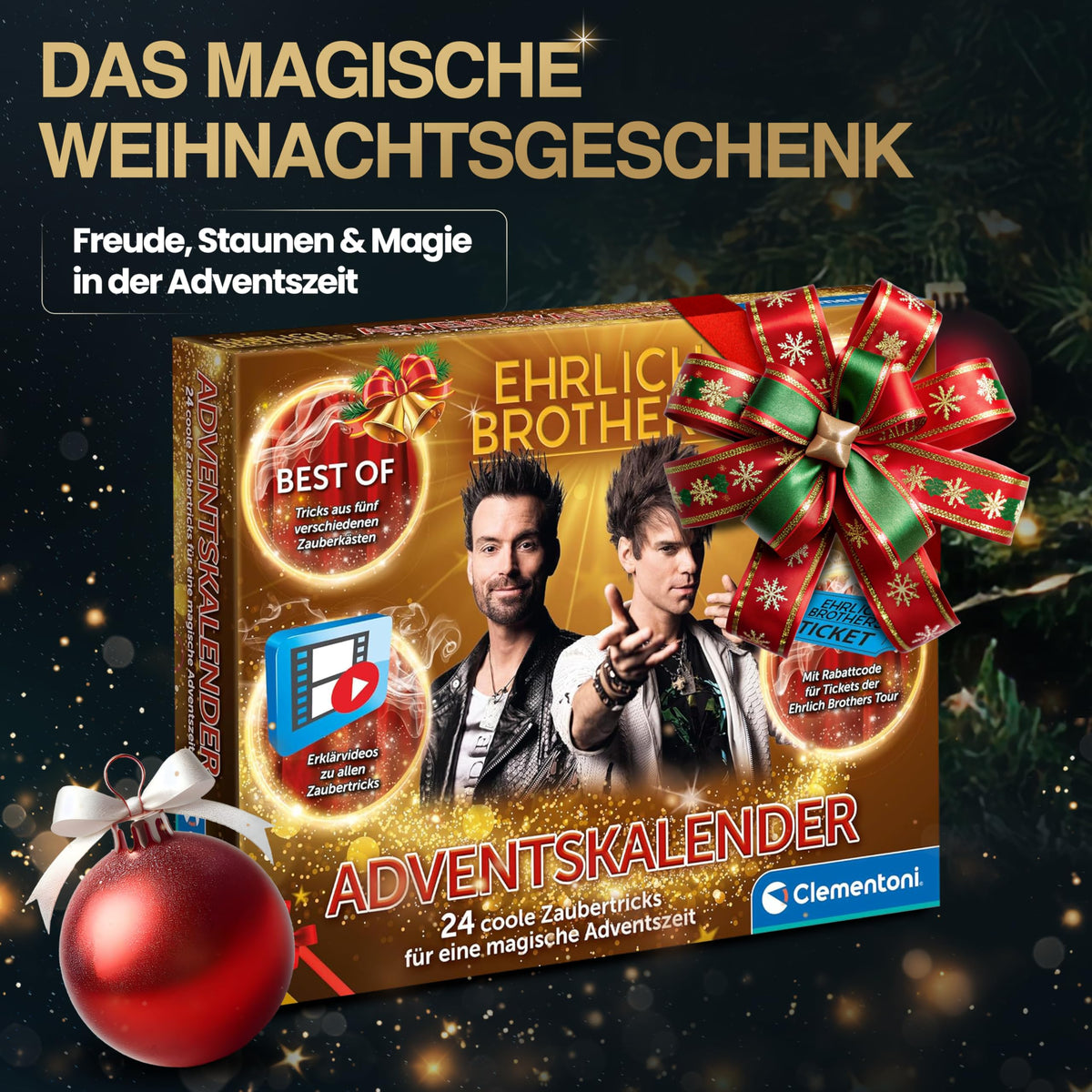 Clementoni Ehrlich Brothers Set de construcție Advent Calendar cu 24 trucuri magice pentru copii de la 7 ani (limba germană)