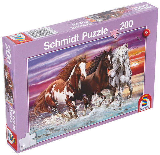 Schmidt Spiele 56356 Trio de Cai Sălbatici, Puzzle pentru Copii, 200 Piese, Colorat