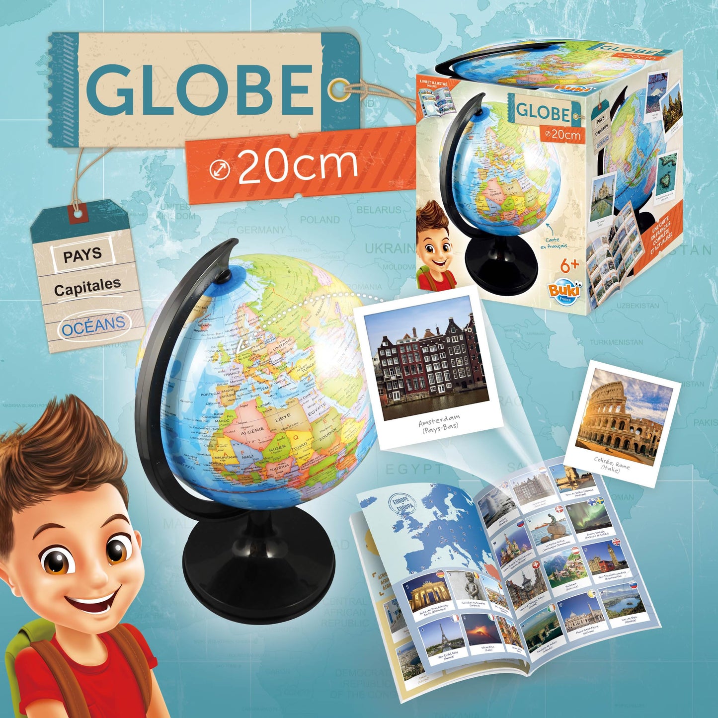 BUKI 7348 Glob Pământesc 20 cm, 6+ ani (franceză)
