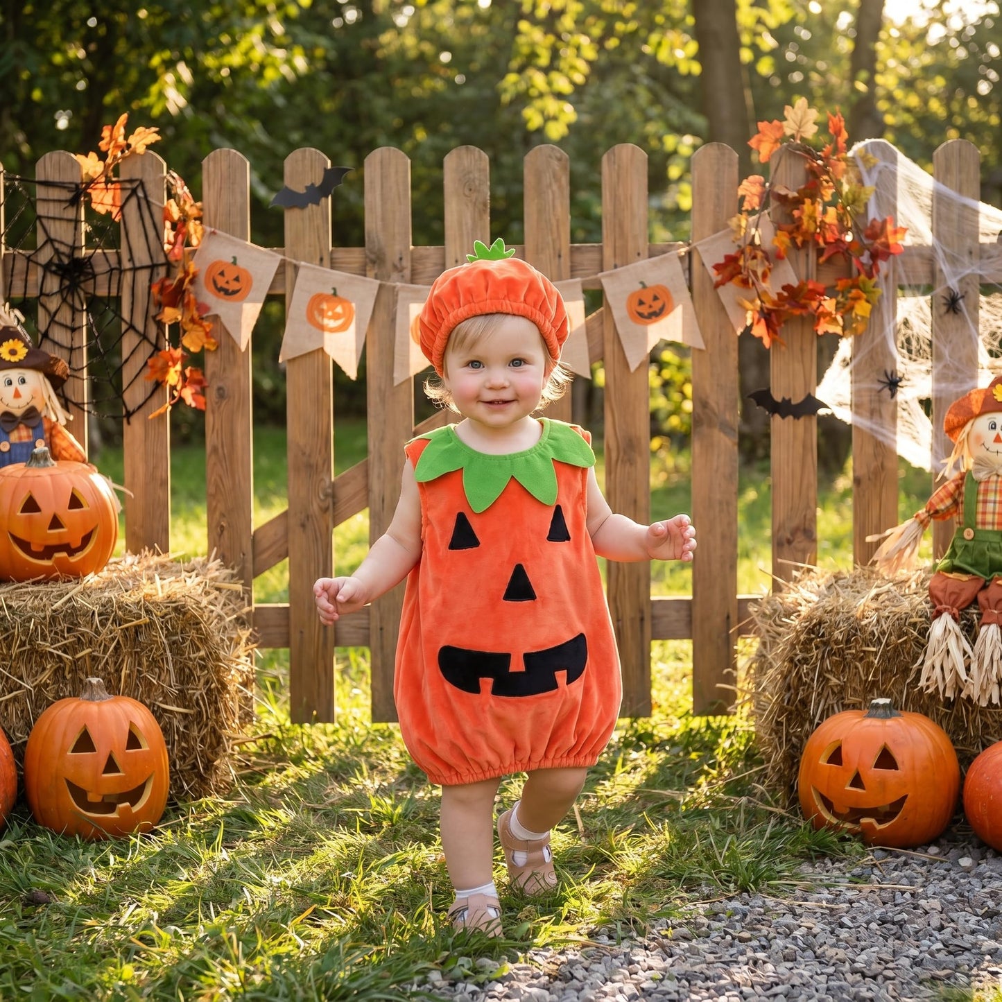 Carolilly Set costum Halloween bebeluși, dovleac, drăguț, pentru băieți și fete, mărime 80 cm, portocaliu