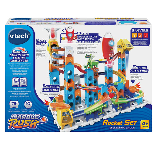 VTech - Set Electronic Marble Rush Rocket M100E, Circuit de bile - Jucărie de construcție pentru copii +4 ani