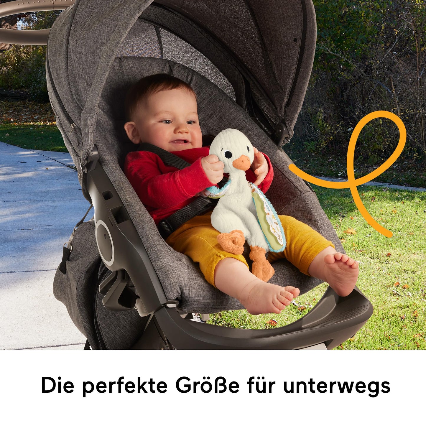 Fisher-Price Gasca - Jucărie de pluș moale pentru îmbrățișare, ideală pentru călătorii, lavabilă, dezvoltă simțul tactil și auzul, motricitate fină și abilități senzoriale, pentru nou-născuți.