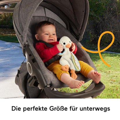 Fisher-Price Gasca - Jucărie de pluș moale pentru îmbrățișare, ideală pentru călătorii, lavabilă, dezvoltă simțul tactil și auzul, motricitate fină și abilități senzoriale, pentru nou-născuți.