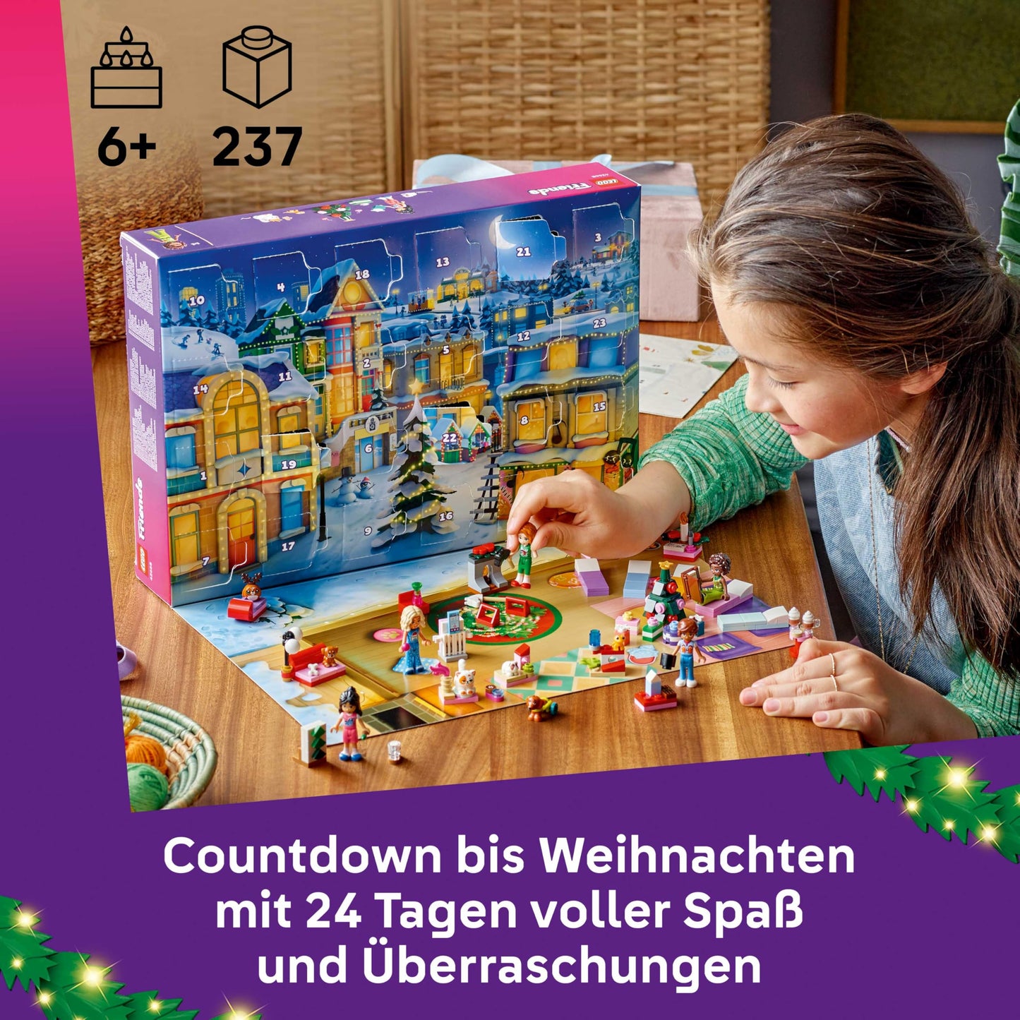 LEGO Friends 42668 Set de construcție Advent Calendar 2025 cu 24 surprize, 5 minifigurine și 5 figurine animale pentru copii de la 6 ani