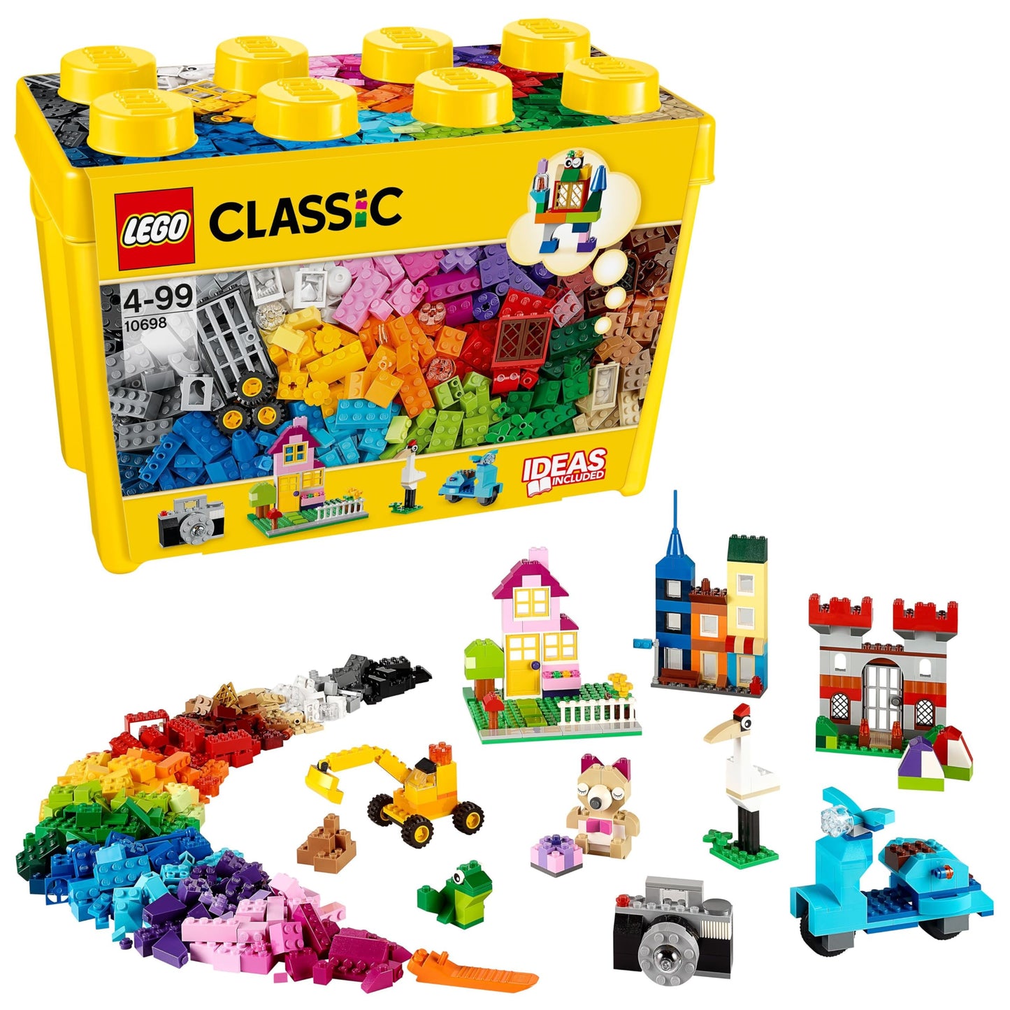LEGO Classic Cutie Box cu Piese Mari, Jucărie de Construcție pentru Fete și Băieți, cu Cutie de Depozitare, Include Piese Colorate, Roți, Uși, etc. în 33 de Culori, Cadou pentru Copii de la 4 Ani 10698