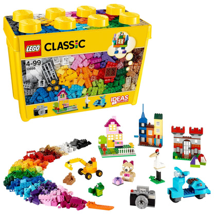 LEGO Classic Cutie Box cu Piese Mari, Jucărie de Construcție pentru Fete și Băieți, cu Cutie de Depozitare, Include Piese Colorate, Roți, Uși, etc. în 33 de Culori, Cadou pentru Copii de la 4 Ani 10698
