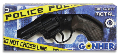 Gonher Die Cast Metal - Revolver Polițist, de la 4 ani, cu 12 împușcături, culoare neagră (127/6)