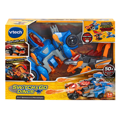 VTech Switch and Go Dinos Spinosaurus și Pterodactyl – Transformer Dino-Auto 2 în 1 cu sunete și efecte de lumină – Pentru copii de 3-8 ani