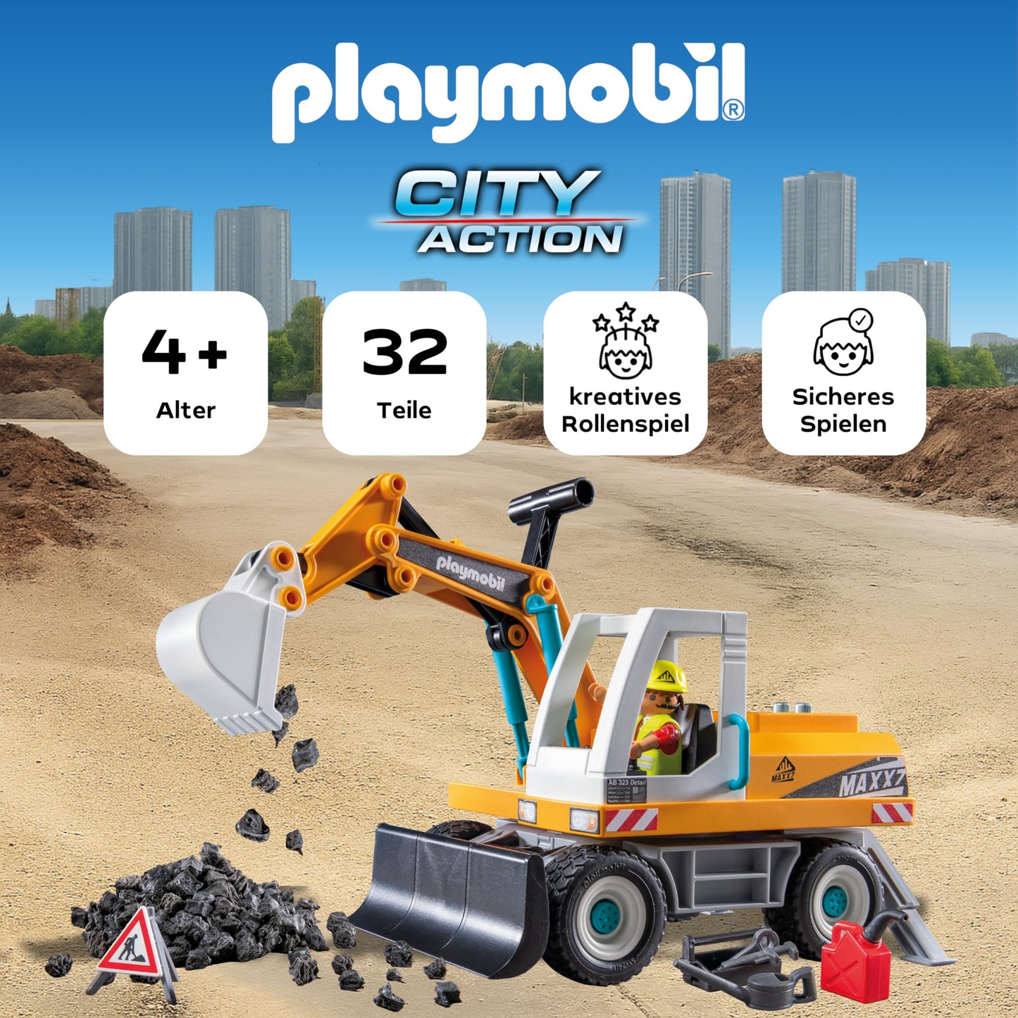 PLAYMOBIL 71749 Excavator Mare de santier, 4+ ani