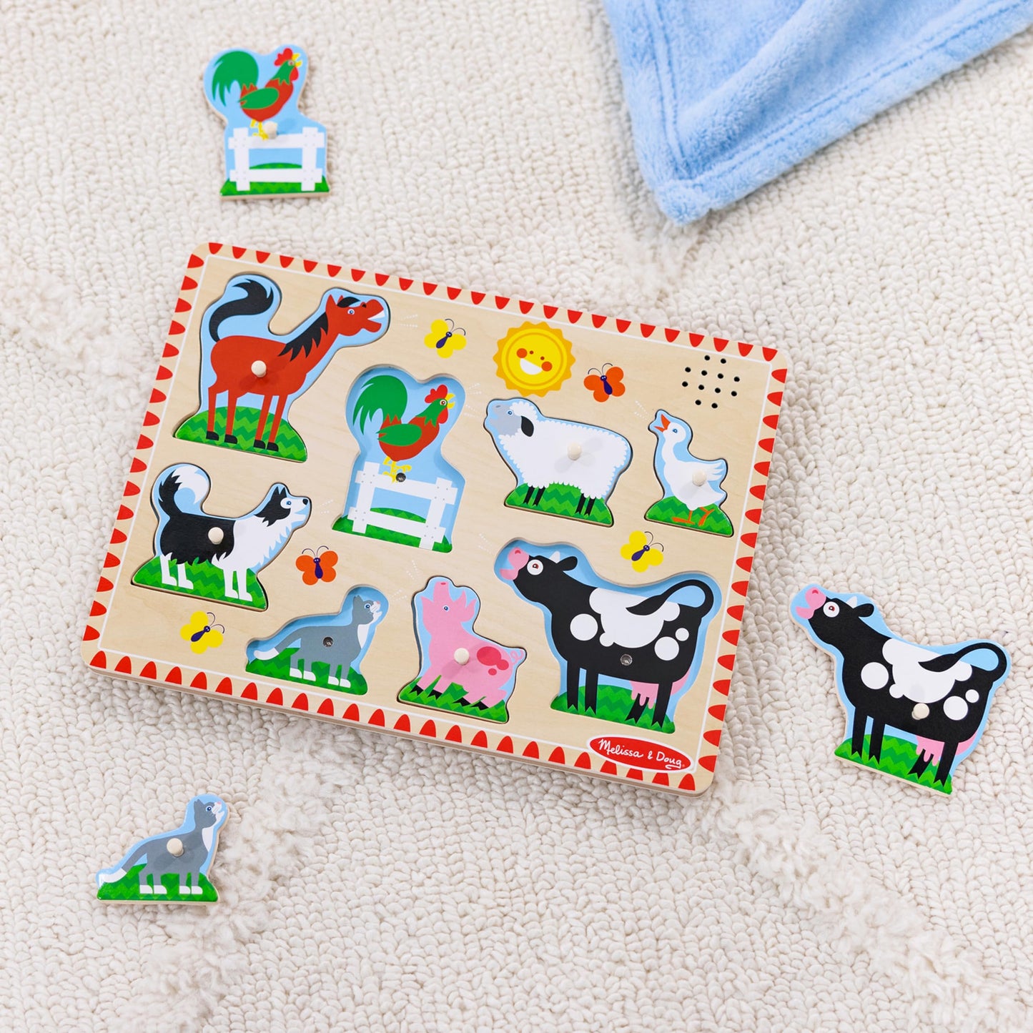 Melissa & Doug Puzzle sonor Animale de Fermă, 8 piese, 2+ ani