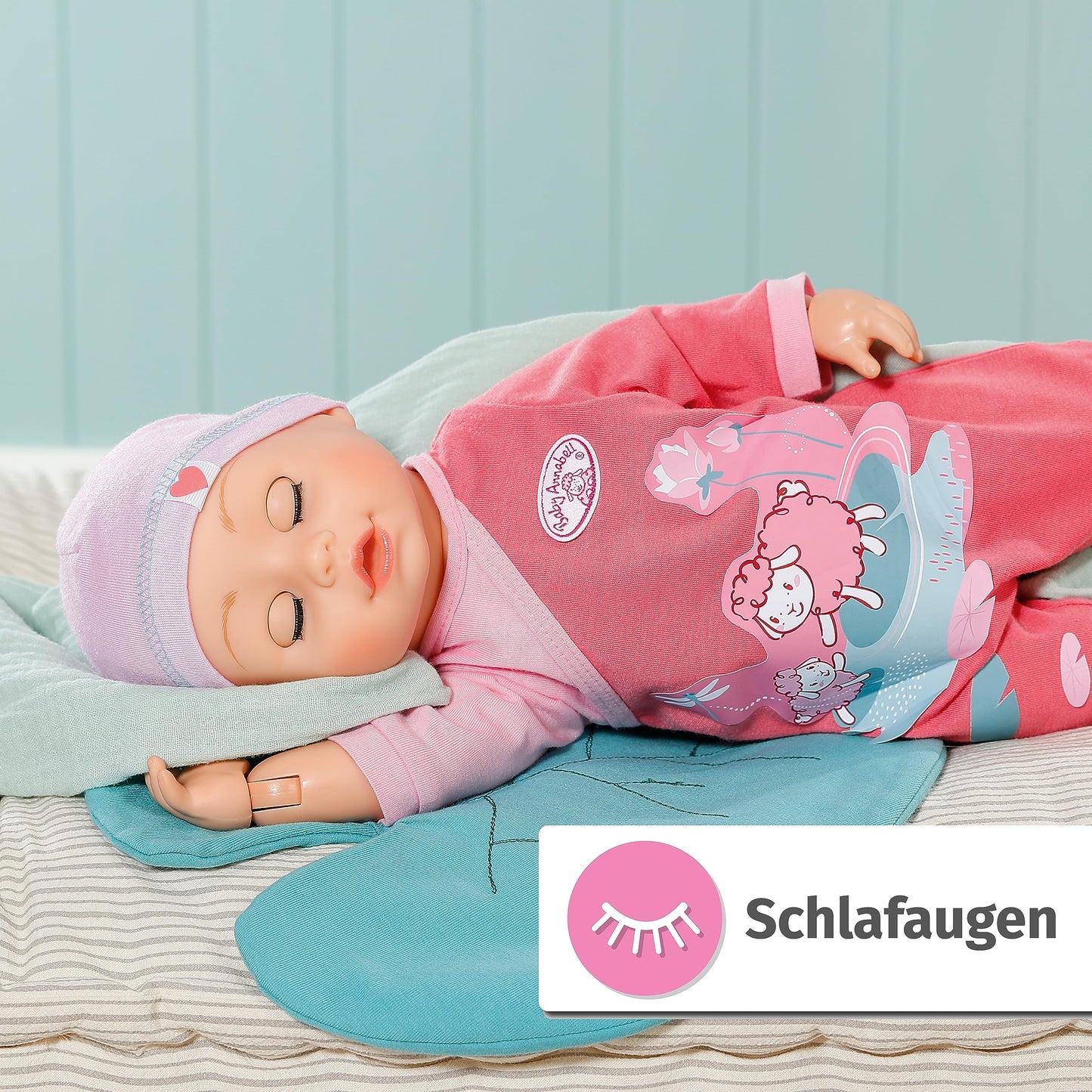 Baby Annabell Emily - Păpușă de mers și târât, 43 cm, cu sunete, salopetă roz și căciuliță, 710623 Zapf Creation