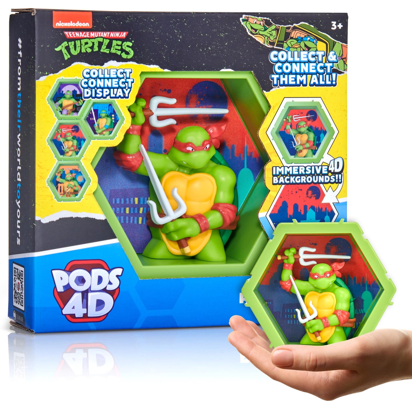 WOW! PODS - Testoase Ninja 4D Raffaello, Figurina Bobble-head Colectionabilă, Exponibilă pe Perete sau Pe Raft, Jucării și Cadouri Ninja Turtles