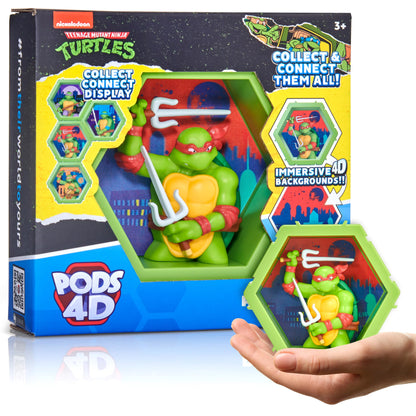 WOW! PODS - Testoase Ninja 4D Raffaello, Figurina Bobble-head Colectionabilă, Exponibilă pe Perete sau Pe Raft, Jucării și Cadouri Ninja Turtles