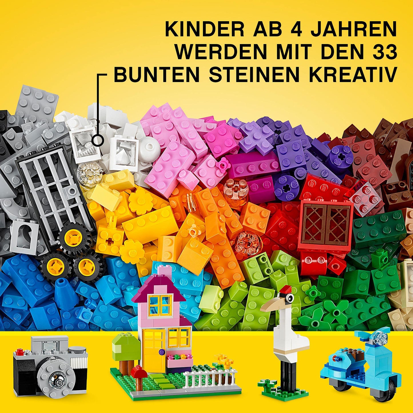 LEGO Classic Cutie Box cu Piese Mari, Jucărie de Construcție pentru Fete și Băieți, cu Cutie de Depozitare, Include Piese Colorate, Roți, Uși, etc. în 33 de Culori, Cadou pentru Copii de la 4 Ani 10698