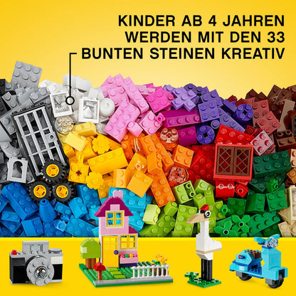 LEGO Classic Cutie Box cu Piese Mari, Jucărie de Construcție pentru Fete și Băieți, cu Cutie de Depozitare, Include Piese Colorate, Roți, Uși, etc. în 33 de Culori, Cadou pentru Copii de la 4 Ani 10698