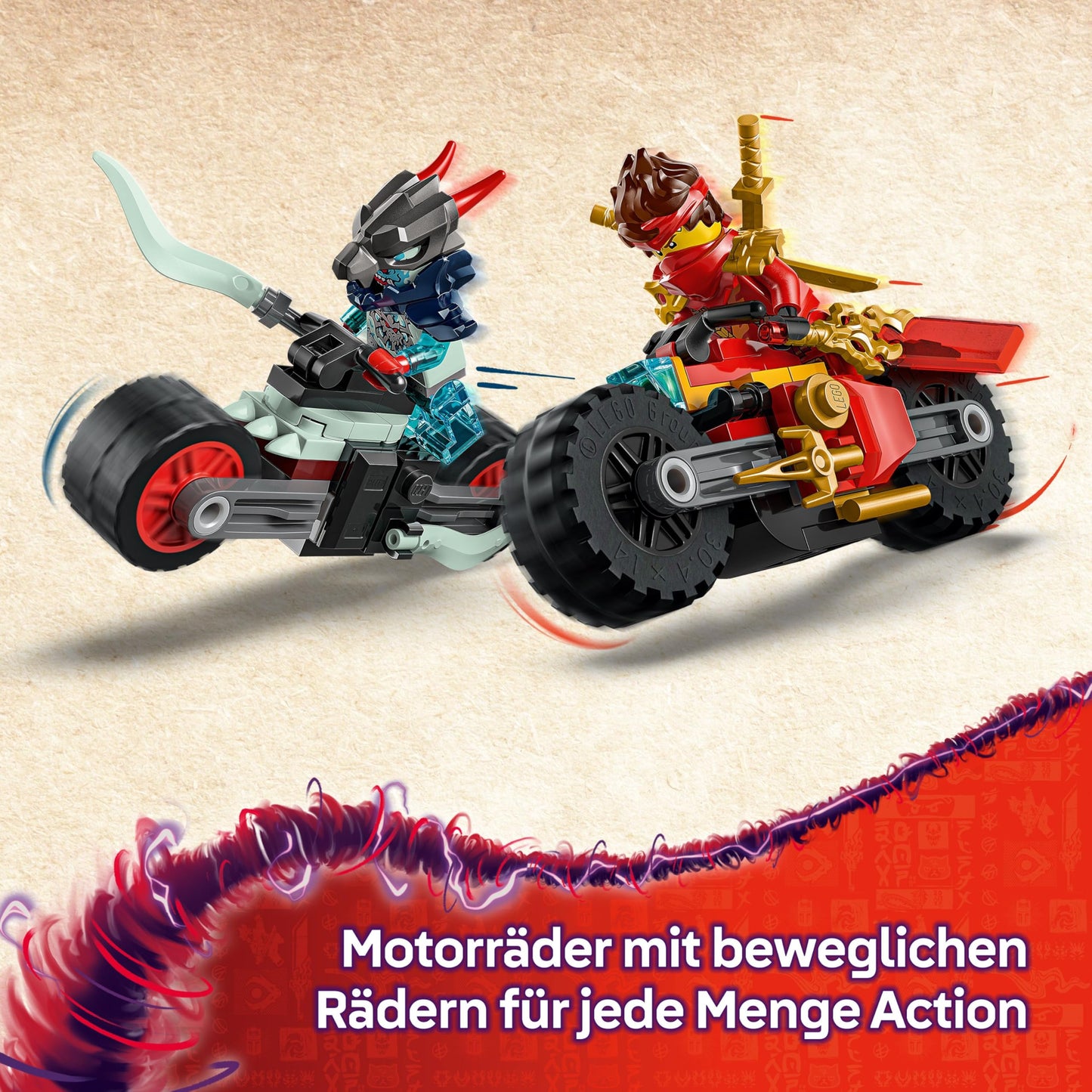 LEGO NINJAGO Kais Motorradrennen Set de joacă cu 2 motociclete ninja și 2 minifigurine 6+ ani