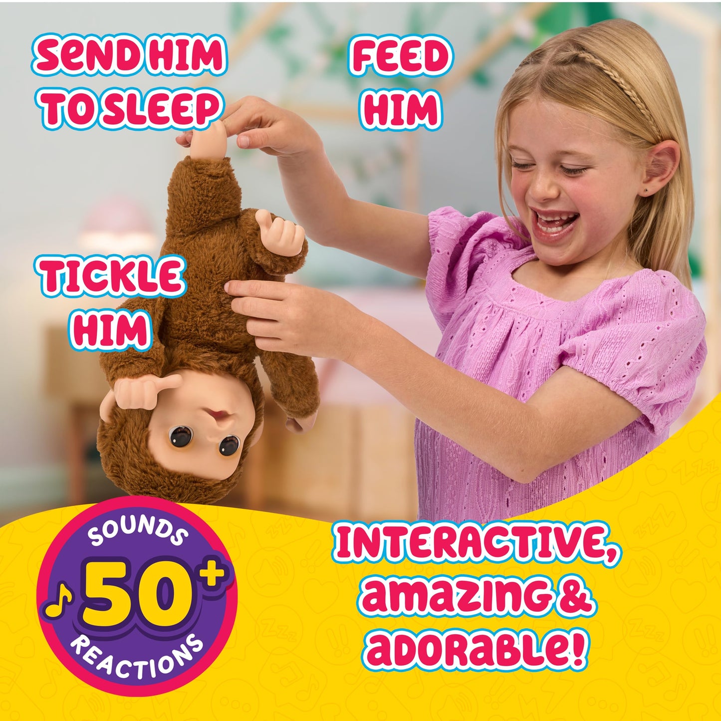 Little Live Pets Baby Monkey Mango, 50+ sunete, 4+ ani