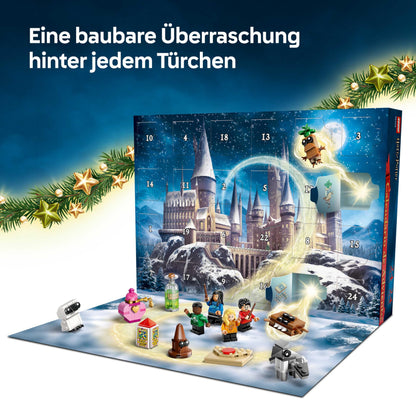 LEGO Harry Potter Adventskalender 2025 Set de construcție cu 278 piese și 8 minifigurine în pulovere festive pentru copii de la 7 ani