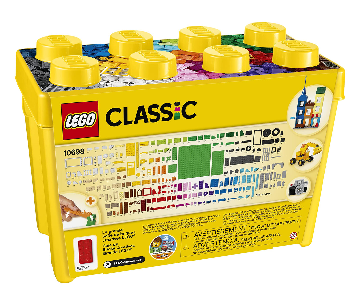 LEGO Classic Cutie Box cu Piese Mari, Jucărie de Construcție pentru Fete și Băieți, cu Cutie de Depozitare, Include Piese Colorate, Roți, Uși, etc. în 33 de Culori, Cadou pentru Copii de la 4 Ani 10698