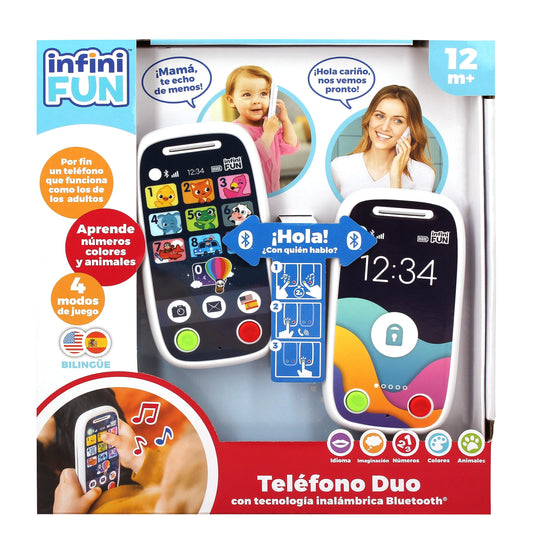 Cefa Toys - 2 telefoane de jucarie cu bluetooth, Jucărie Educațională, Ecran Tactil cu Lumini și Sunete, Include Jocuri cu Numere, Vehicule, Culori și Animale, pentru Copii de la 12 Luni.