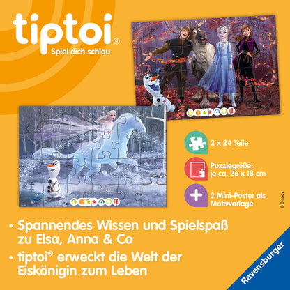 Ravensburger tiptoi Puzzle Regatul de Gheata, 2x24 piese, 4+ ani