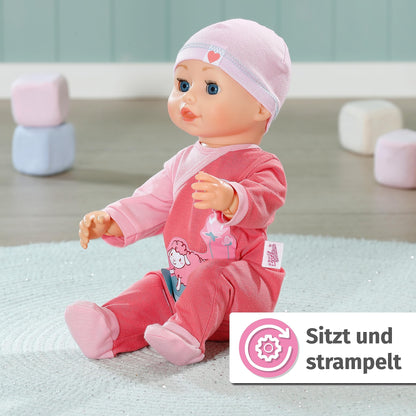 Baby Annabell Emily - Păpușă de mers și târât, 43 cm, cu sunete, salopetă roz și căciuliță, 710623 Zapf Creation