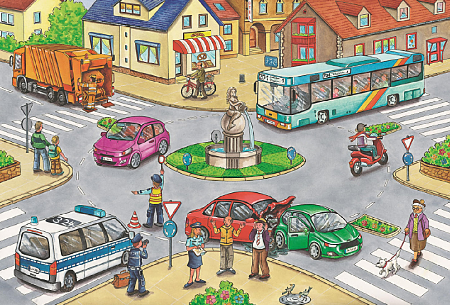 Schmidt Spiele 56508 Vehicule, 4 Puzzle pentru copii în cutie metalică, 2x26 și 2x48 piese