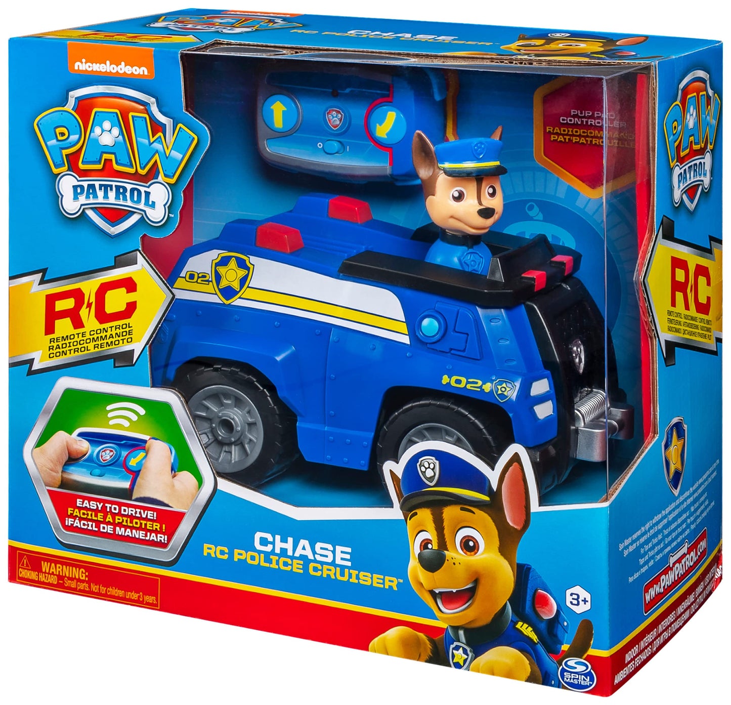 Mașină de poliție radiocomandată PAW Patrol Chase, jucărie pentru copii de la 3 ani, funcționează cu baterii.