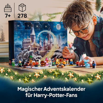 LEGO Harry Potter Adventskalender 2025 Set de construcție cu 278 piese și 8 minifigurine în pulovere festive pentru copii de la 7 ani